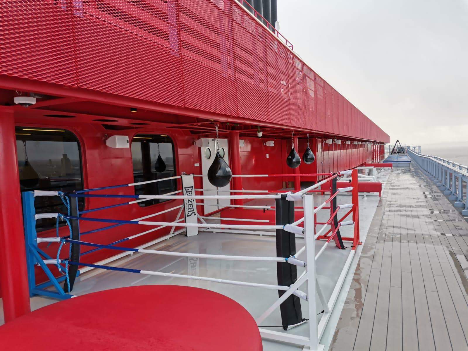 Boxing ring onboard the Scarlet Lady, Virgin Voyages